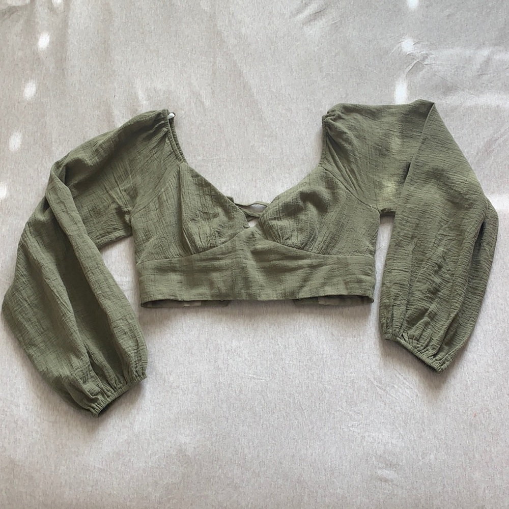 Princess Polly Long-sleeve Olive Green Crop Top